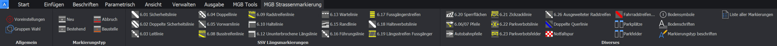 Befehle der MGB Strassenmarkierung